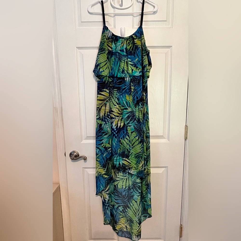 Tropical print high low tank dress. XL